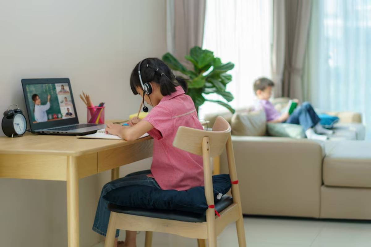 A daily homeschool schedule board with time slots including online tutoring
