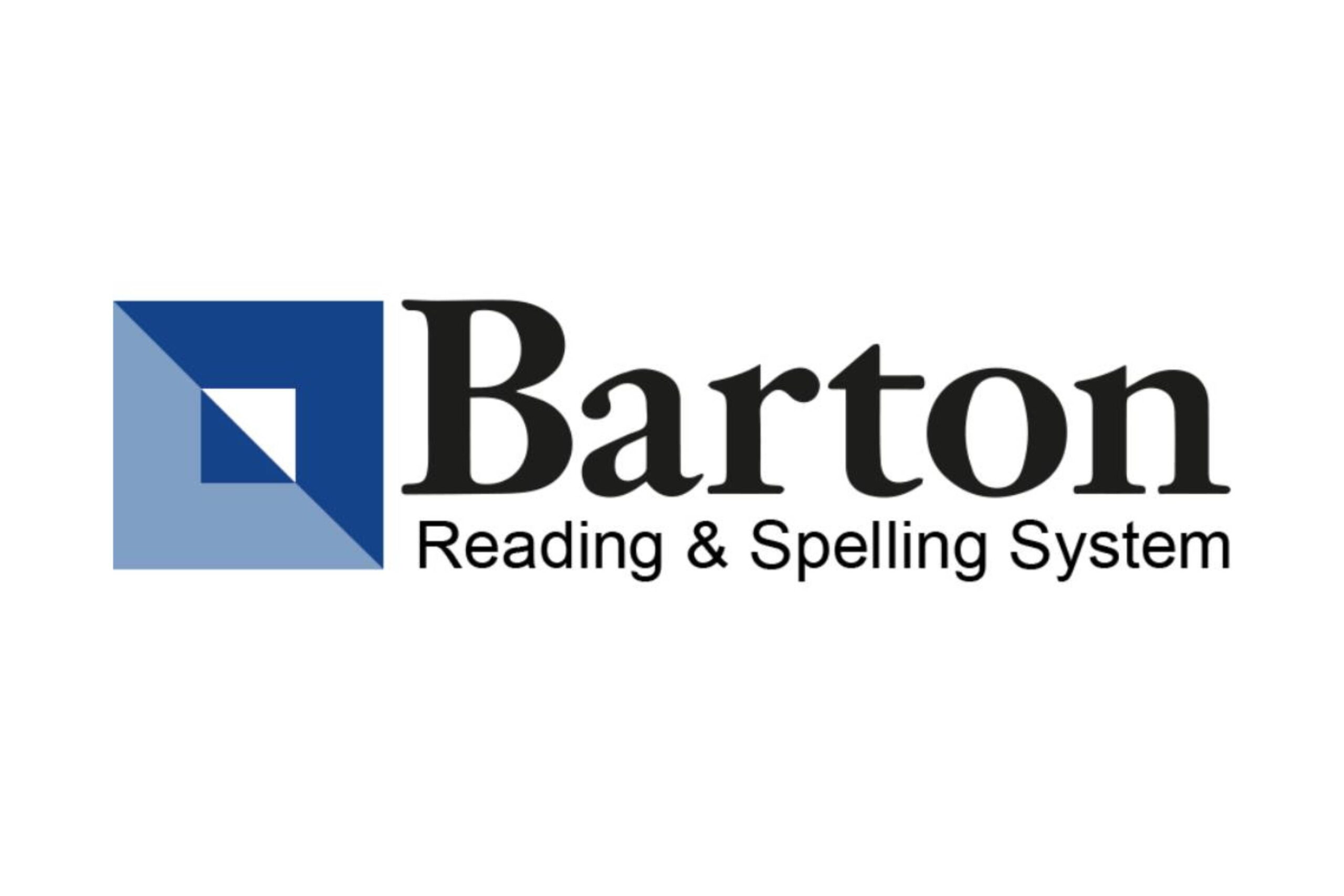 Logo of Barton Reading & Spelling System featuring a blue geometric shape and bold black text.
